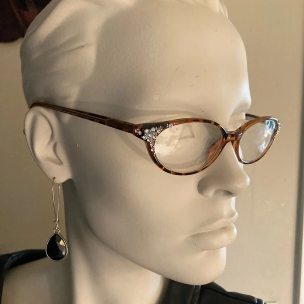 Cool Cat 1 Women’s Cat Eye Handmade Bling Glasses Rhinestone Tortoise Print